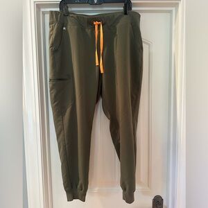 Figs Moss Zamora Scrub Joggers with Bright Orange Drawstring